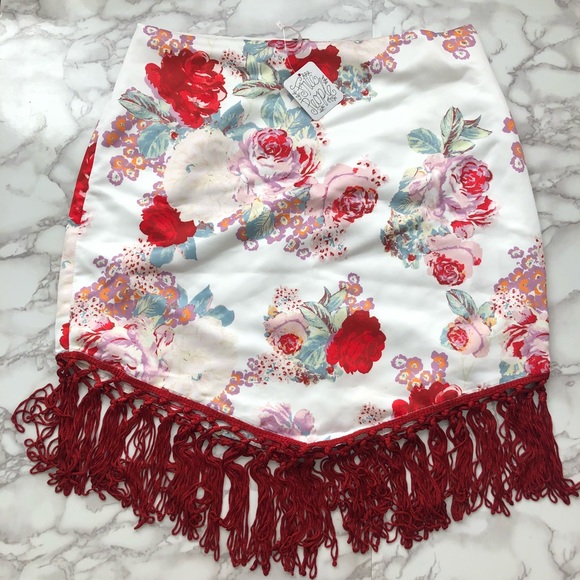 FREE PEOPLE silky floral fringe mini skirt - Picture 2 of 8